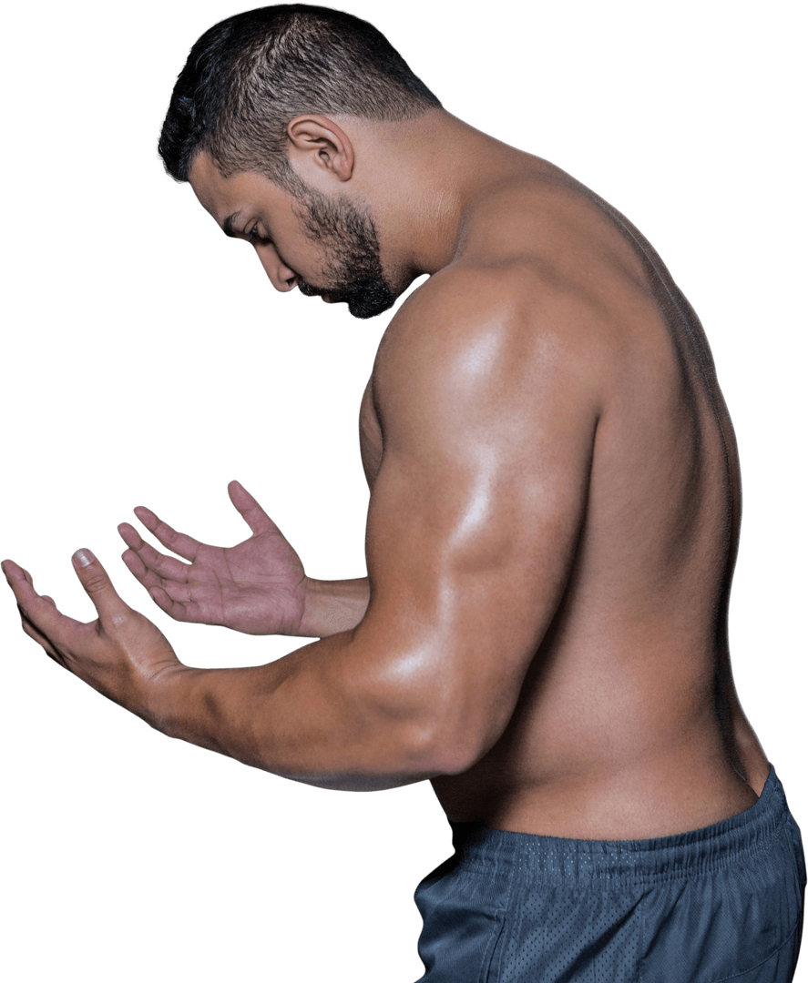 Transparent Bodybuilder with Focused Expression