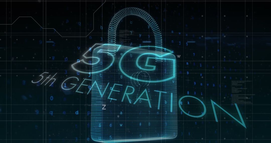 Digital Padlock with 5G Security Concept Background