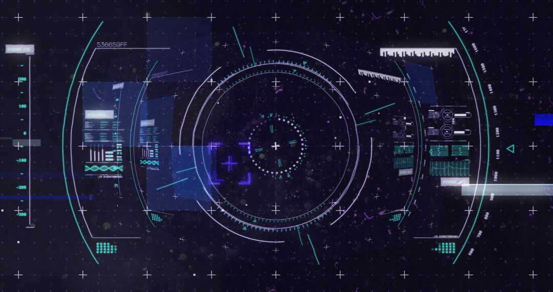 Futuristic Digital Interface with Data Widgets and Scanning Circles