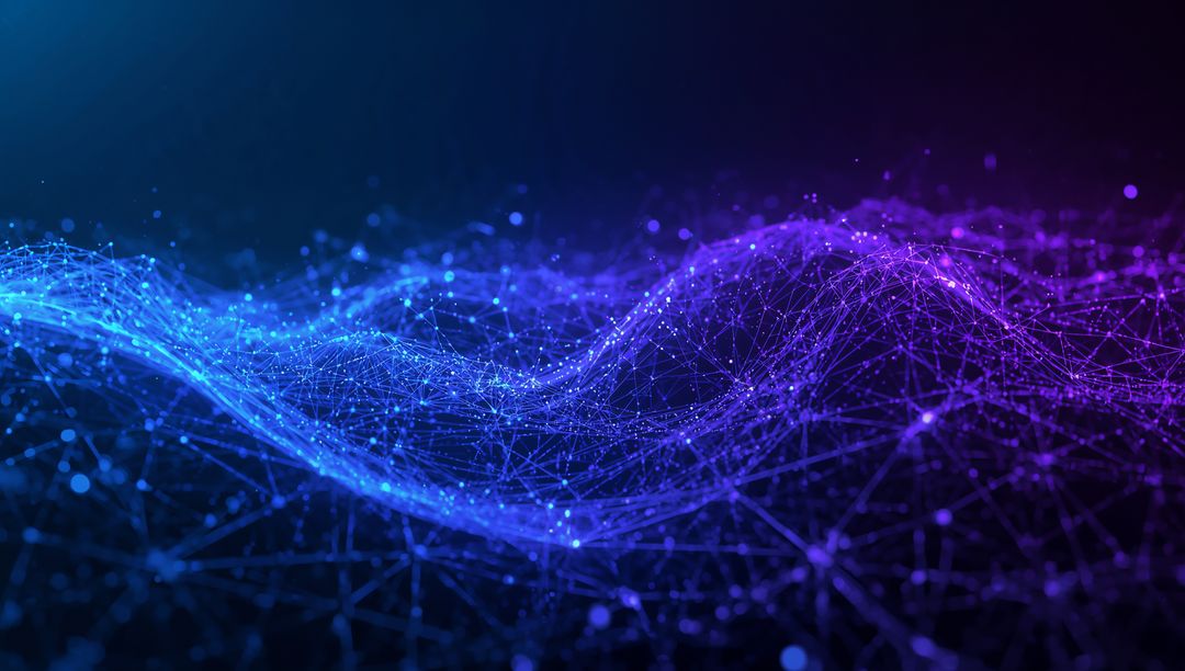 Neon Network Wave Flowing Through Futuristic Digital Mesh for AI Data Visualization