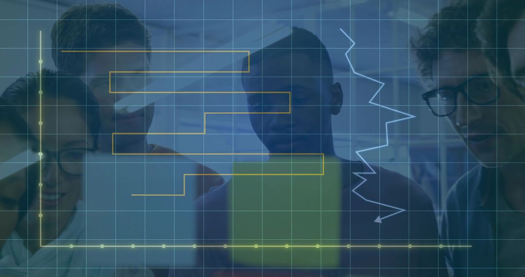 Team Analyzing Data with Translucent Display in Modern Office