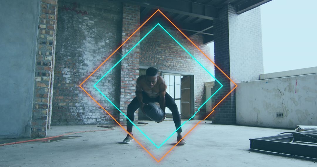 Digital Interface Over Man Exercising with Medicine Ball