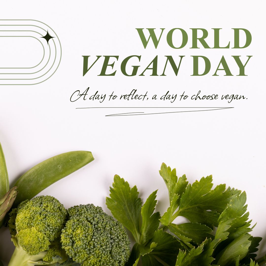 World Vegan Day Concept with Fresh Broccoli and Cilantro
