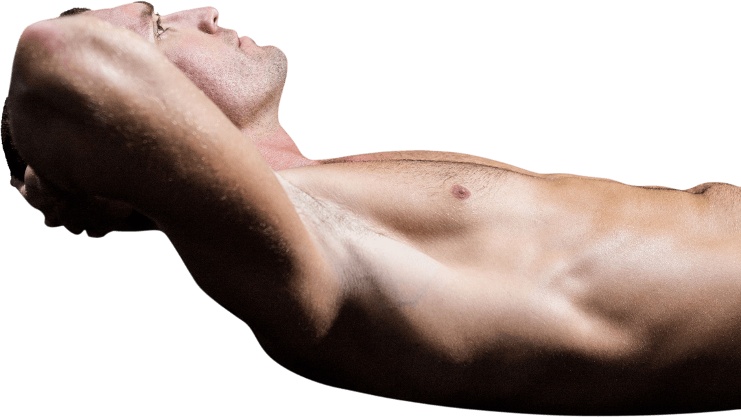 Transparent Shirtless Athlete in Suspended Pose