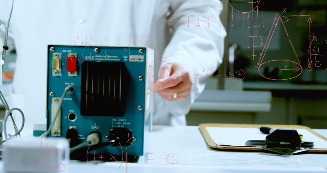 Scientists Analyzing Mathematical Equations in Modern Lab Setting