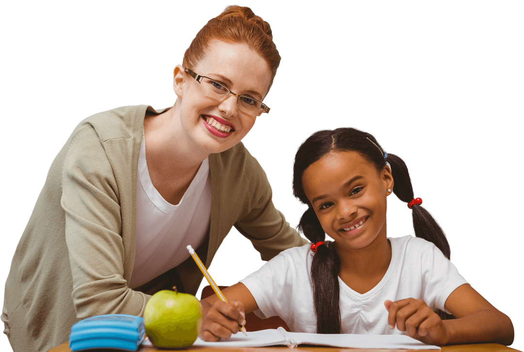 Diverse Teacher Guiding Student Studying Transparent Background