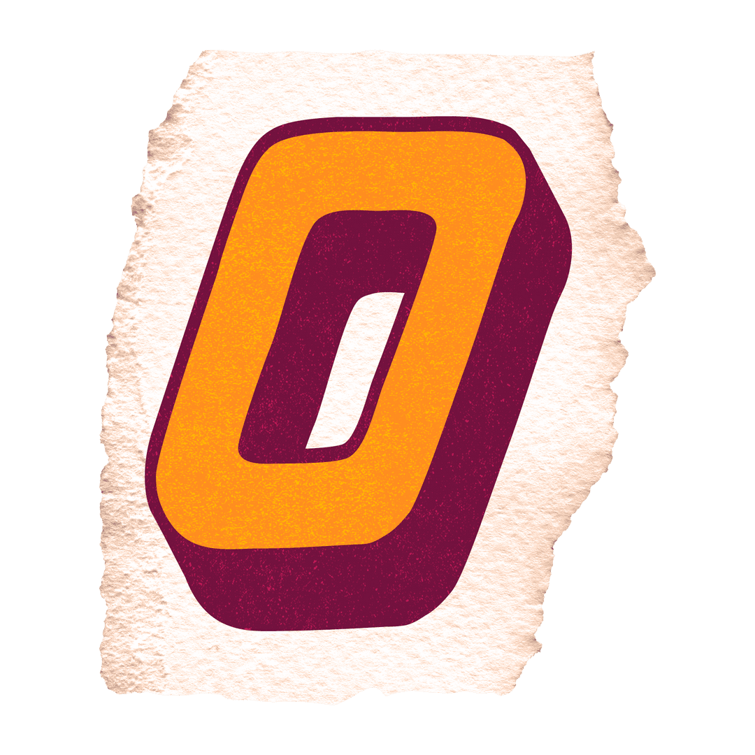 Stylized 3D Zero Graphic on Torn Beige Paper with Transparent Background