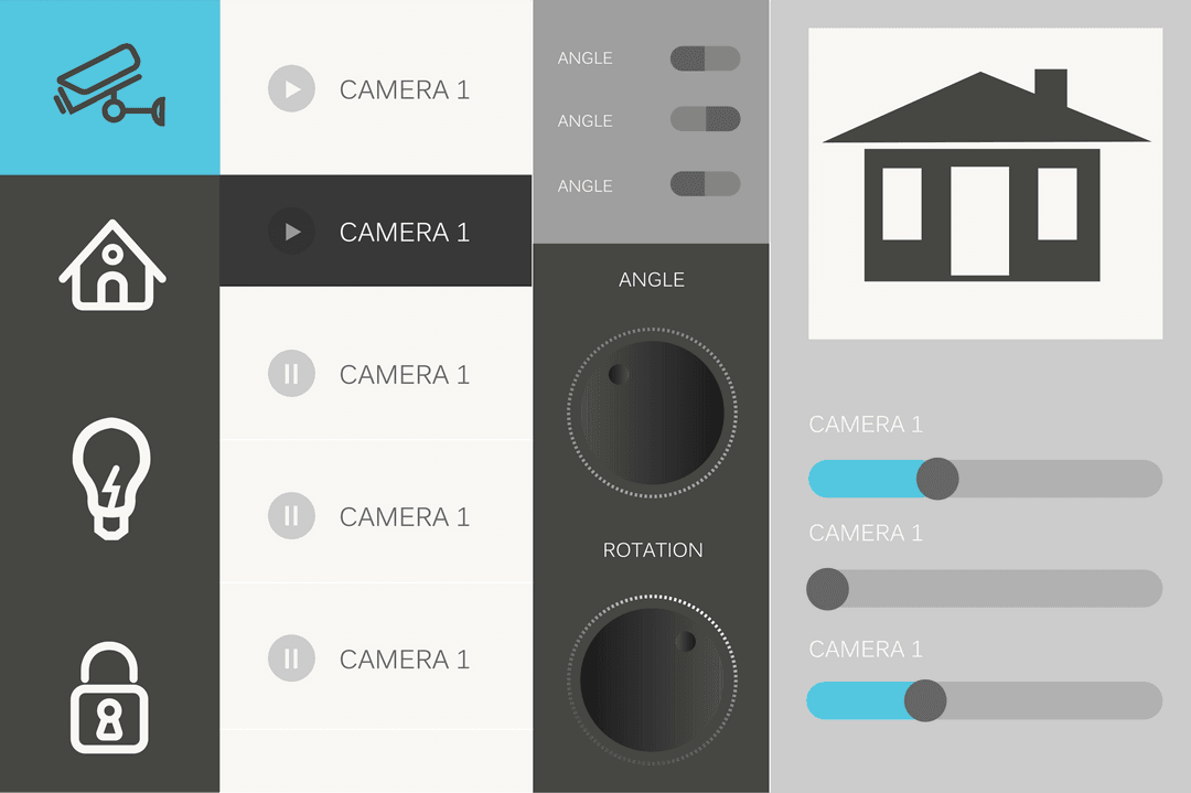 Smart Home Interface with Security Icons On Transparent Background