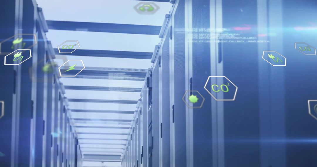 Digital Green Technology Concepts in Modern Server Room