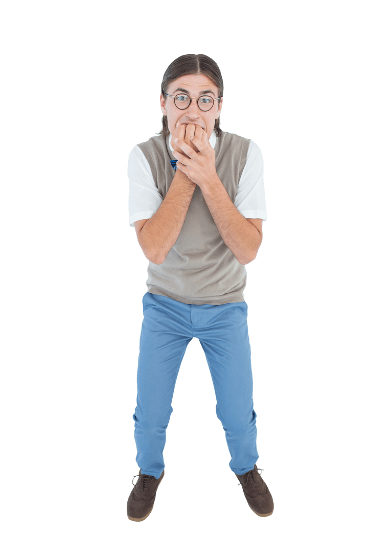 Transparent Geeky Hipster Nervously Biting Nails
