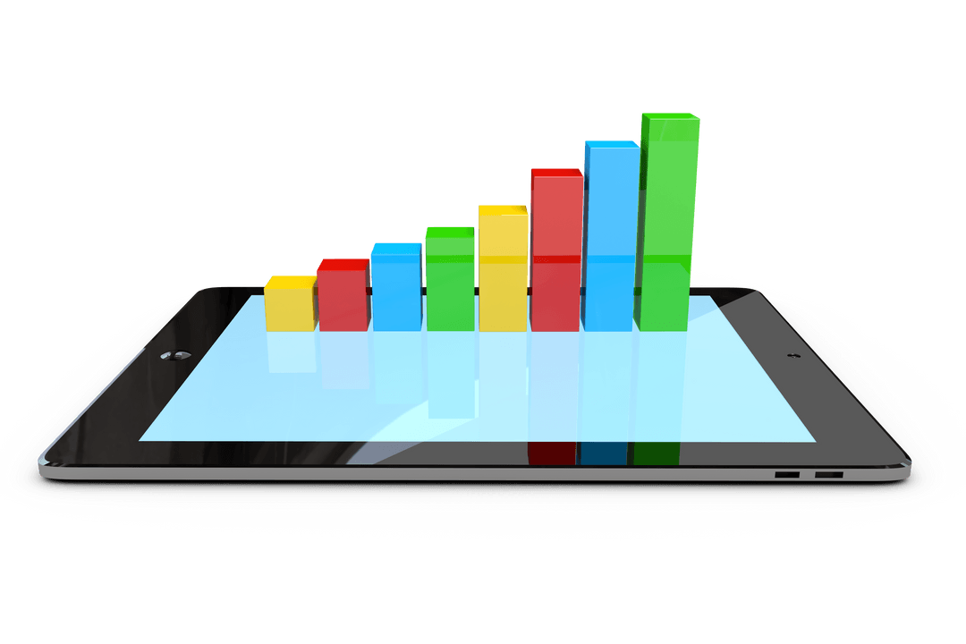 Transparent 3D Bar Graph Emerging from Tablet Surface