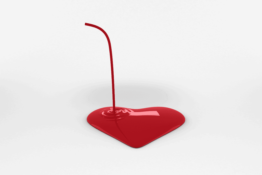 Glossy Red Heart with Liquid Splash on Transparent Background