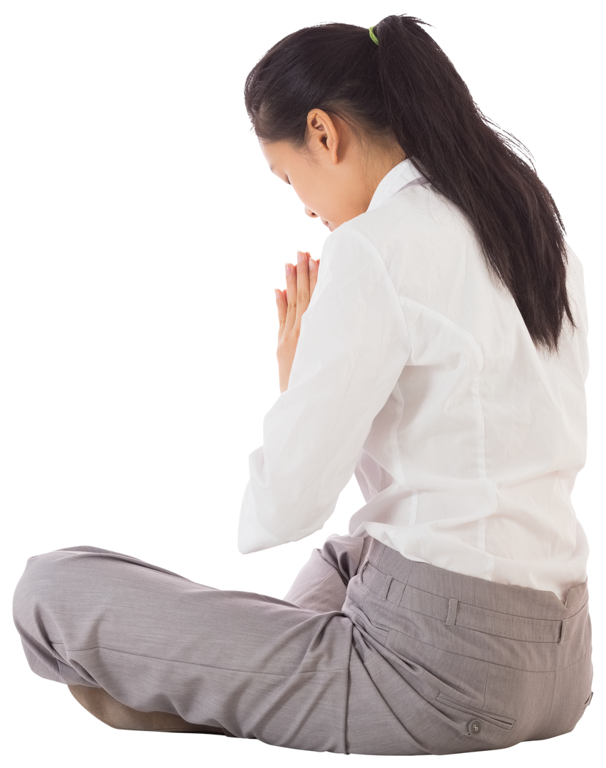 Transparent Meditating Businesswoman in Lotus Pose holding Praying Hands - Download Free Stock Images Pikwizard.com