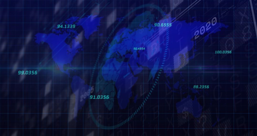 Global Financial Data Analysis on Digital World Map Background