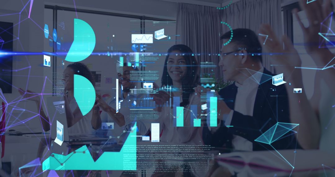 Business Team Celebrating Success with Data Visualization