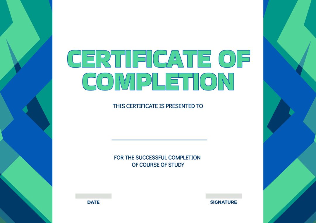 Certificate of Completion with Bold Green Background for Achievements - Download Free Stock Templates Pikwizard.com