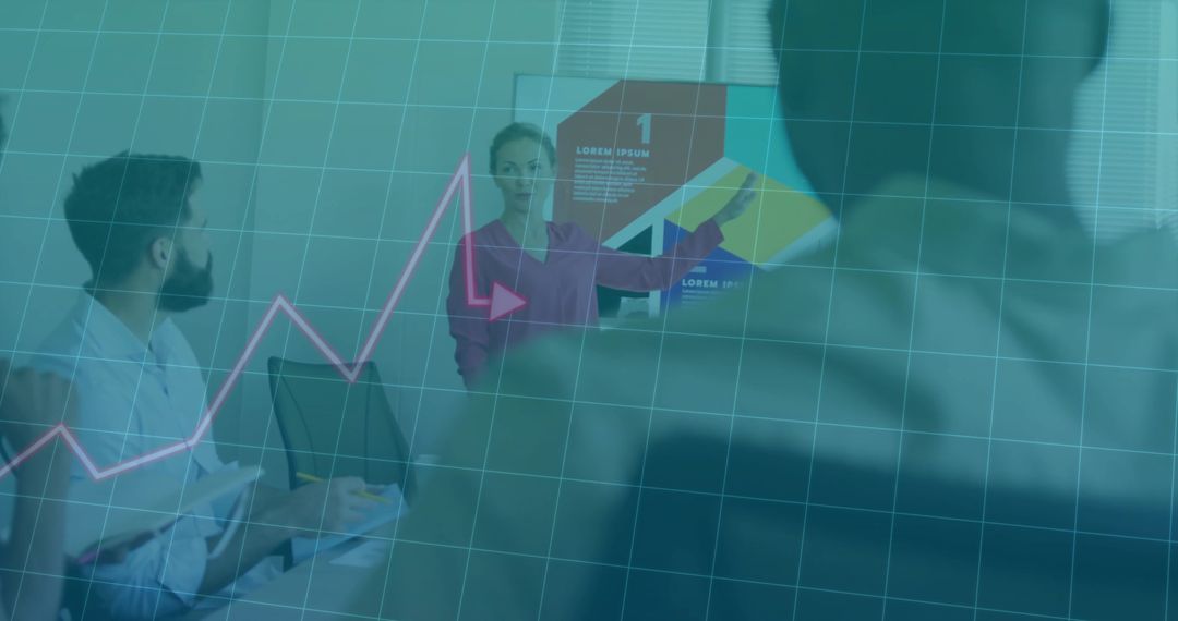 Presenter Leading Business Meeting with Infographic Chart in Conference Room