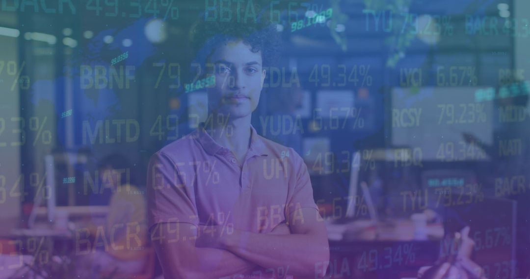 Confident Businessman with Financial Data Overlay