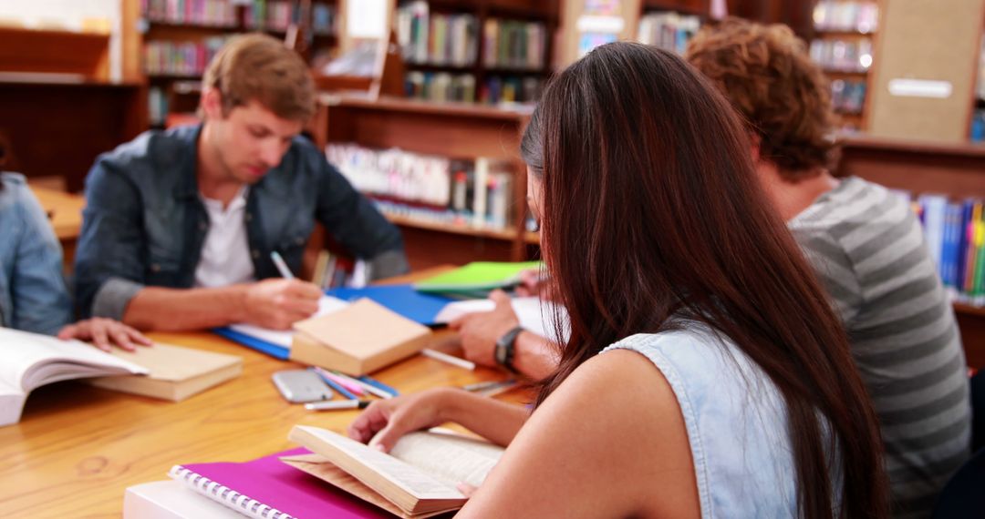 Students Studying Together in Library - Free Images, Stock Photos and Pictures on Pikwizard.com