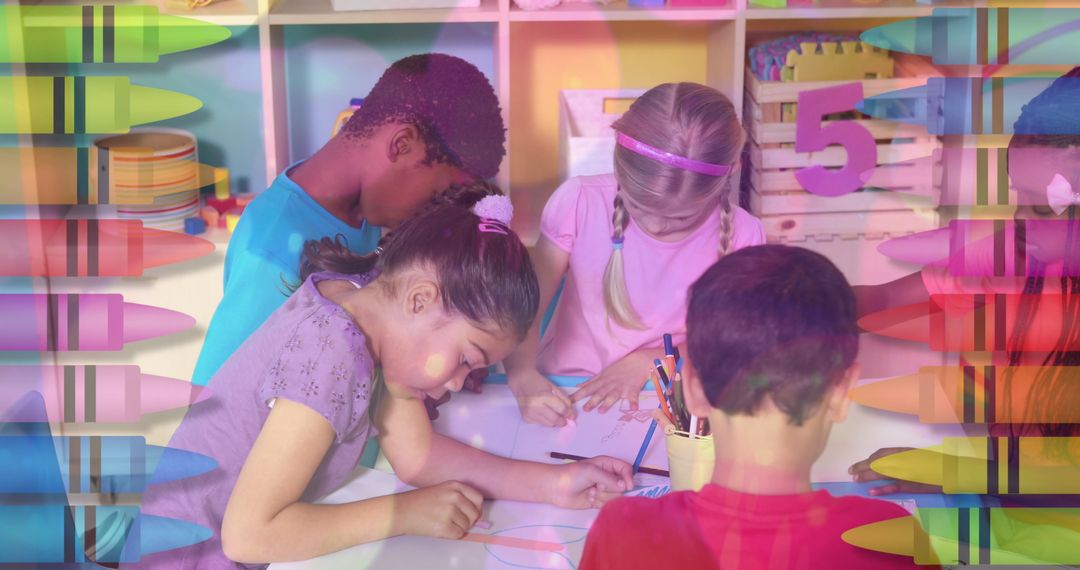 Diverse Children Enjoying Art Activities in Creative Classroom