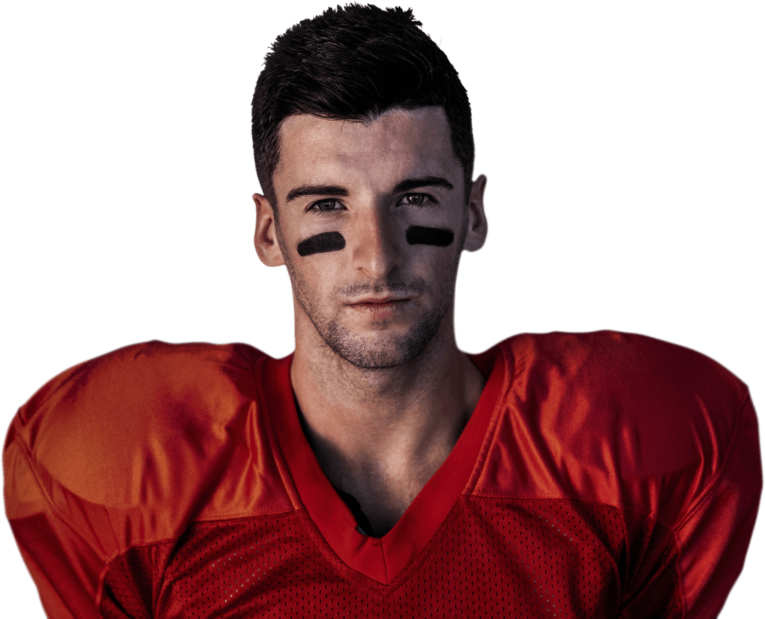 Transparent Background Portrait of Focused Rugby Player in Red Kit