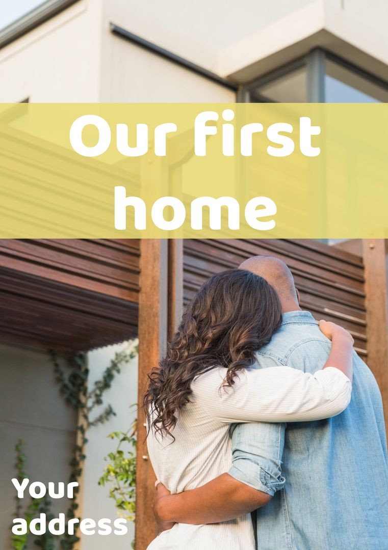 Couple Embracing in Front of New Home for Celebration