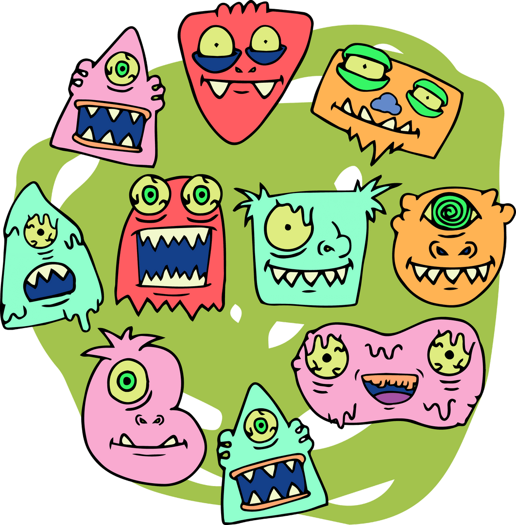 Transparent Cartoon Monsters in Bright Colors