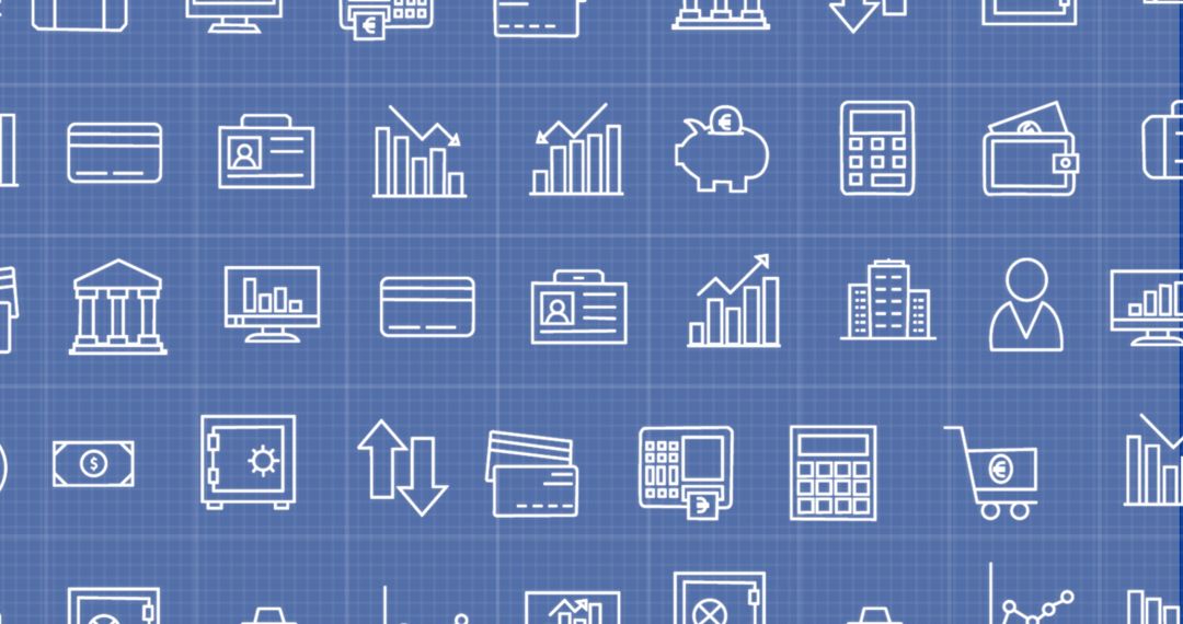 Digital Financial Icons on Blue Screen Interface