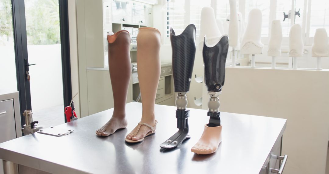 Prosthetic Limbs Display in Modern Workshop Environment