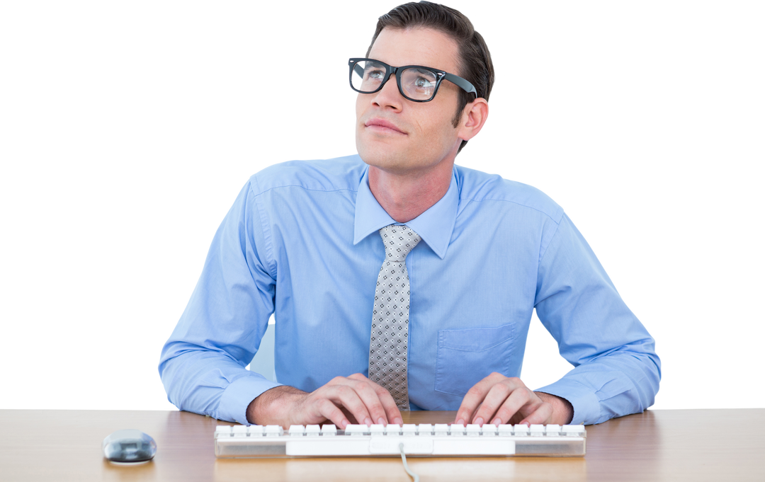 Transparent Background of Thoughtful Businessman Typing on Computer Keyboard - Download Free Stock Images Pikwizard.com