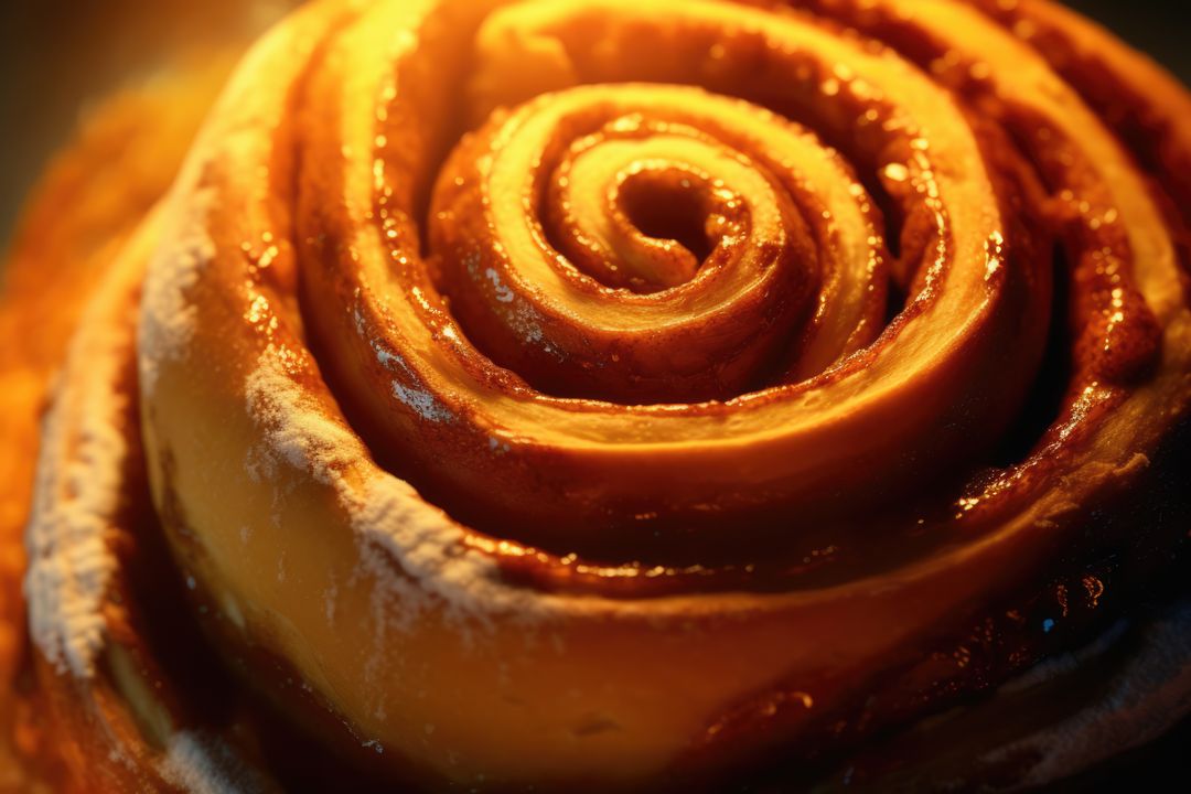 Close-Up of Glazed Cinnamon Roll in Warm Lighting - Free Images, Stock Photos and Pictures on Pikwizard.com
