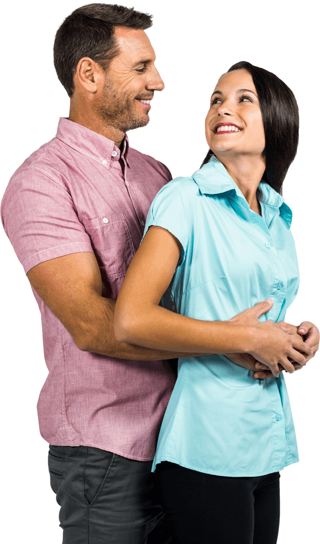 Couple Hugging And Smiling On Transparent Background
