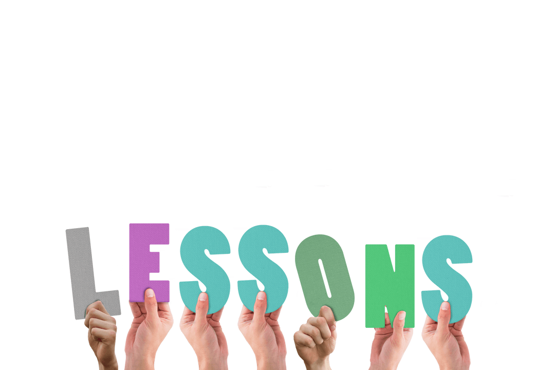 Hands Holding Lessons Text on Transparent Background