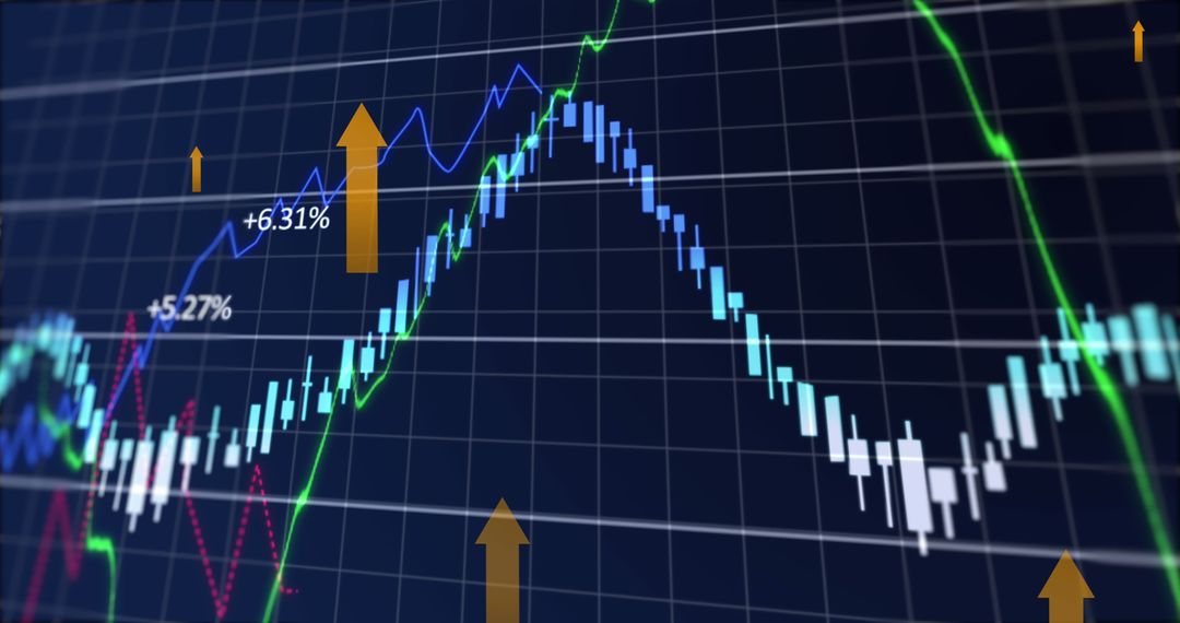Financial Data Analysis with Growth Trend Arrows on Digital Interface