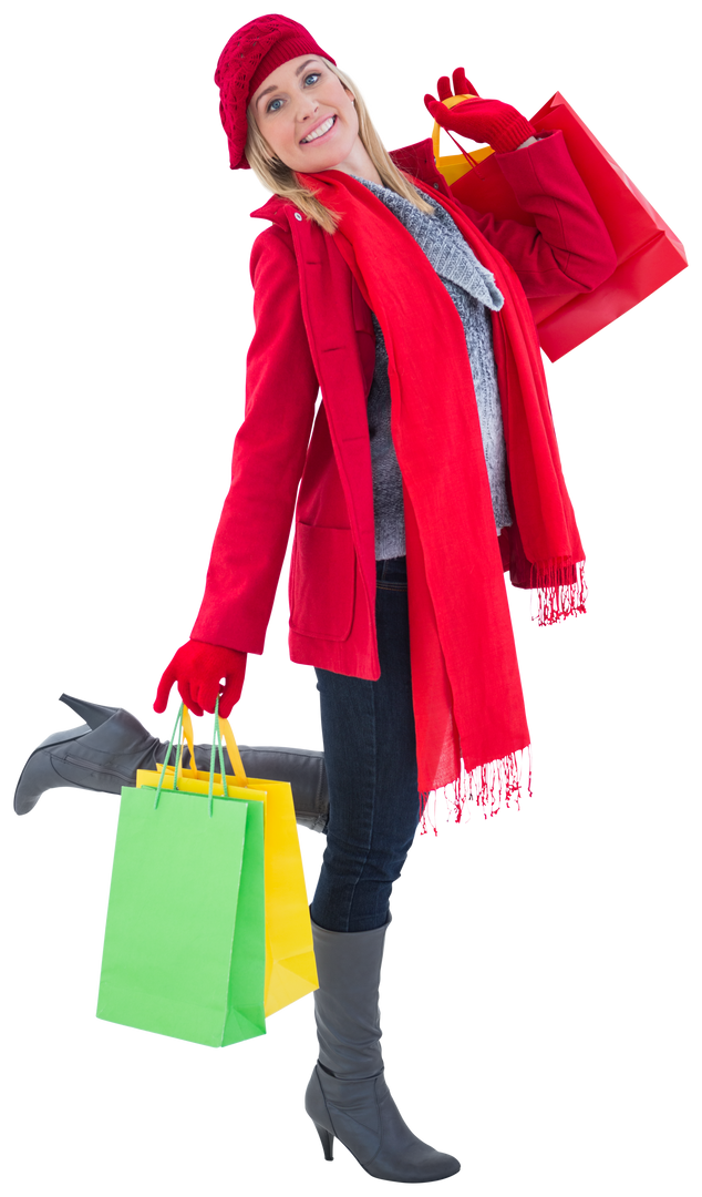 Happy Woman in Winter Outfit with Shopping Bags Looking Joyful - Download Free Stock Images Pikwizard.com