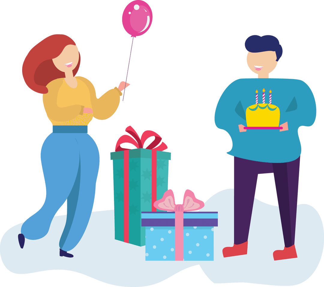 Happy Couple Celebrating Birthday with Gifts Transparent Vector