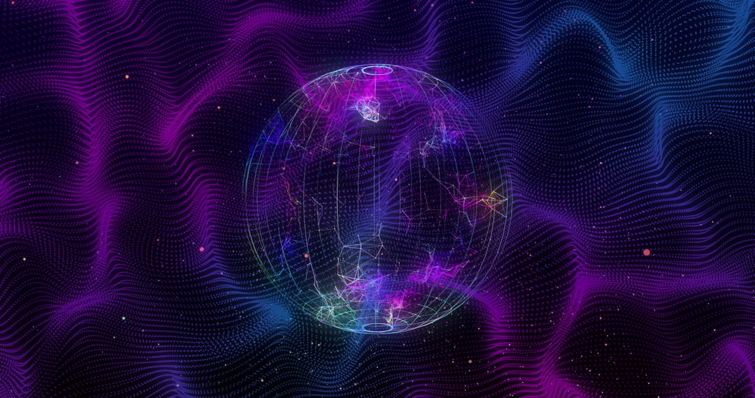 Abstract Globe with Purple Waves and Abstract Network