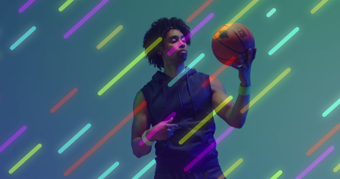 Basketball Player on Neon Background with Light Streaks