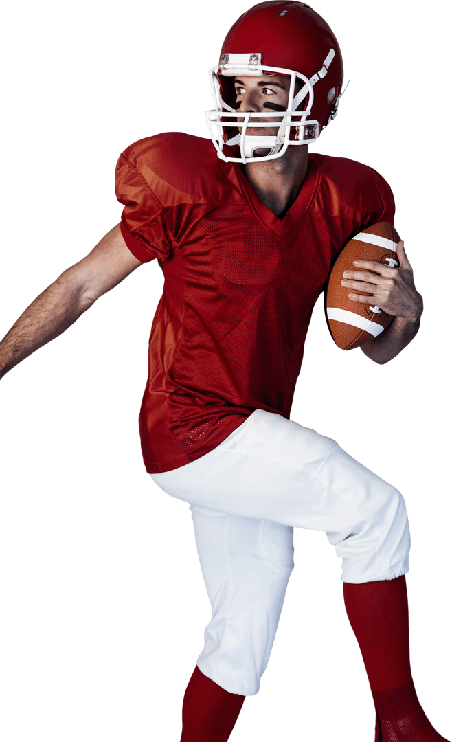 Transparent Rugby Player in Red Uniform Looking Back