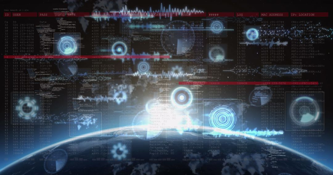 Digital Data Stream and Interface Over Earth Background