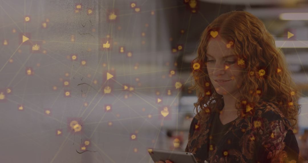 Caucasian Woman Engaging with Digital Connectivity