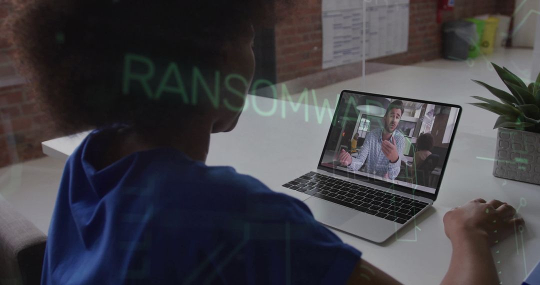 Professional Woman Engaging in Video Call Discussing Cybersecurity Threats