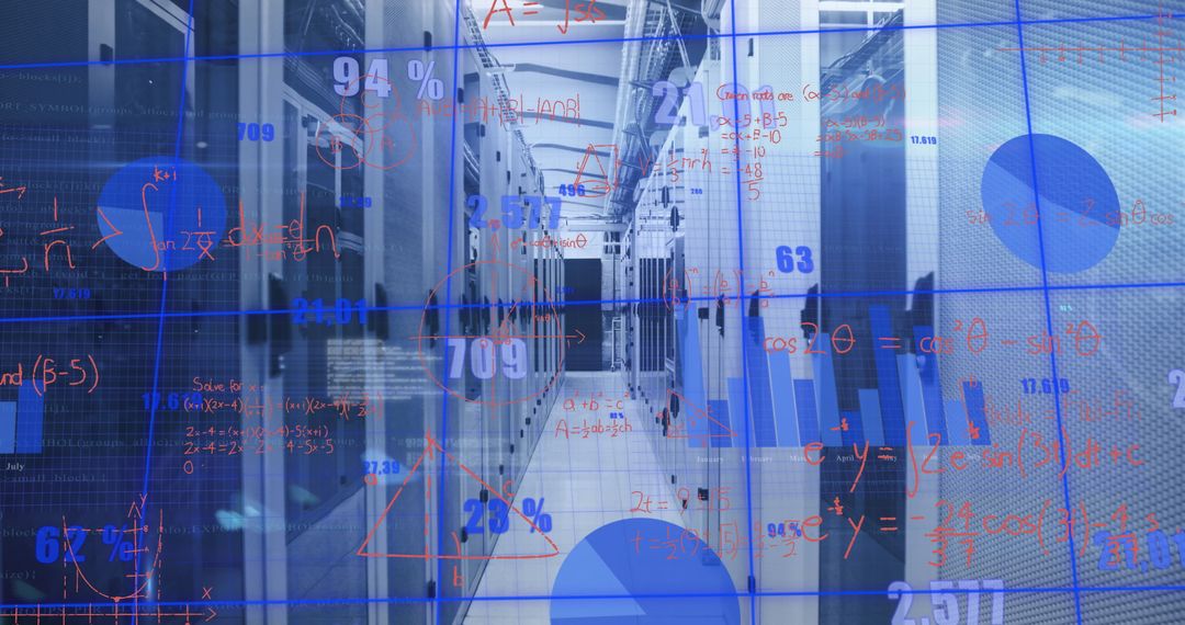 Futuristic Data Center with Analytics Overlays