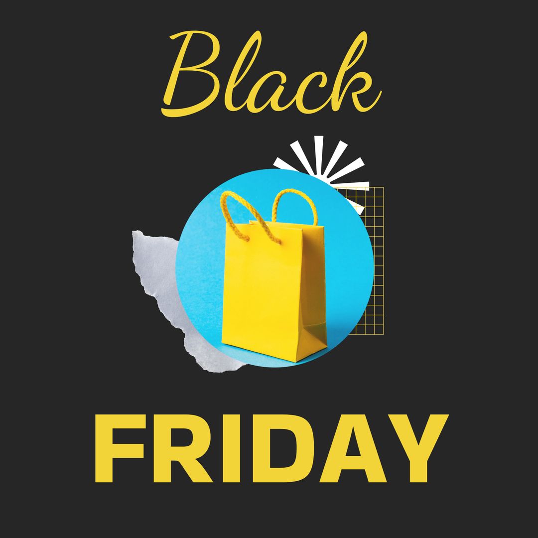 Colorful Black Friday Shopping Bag Design on Black Background