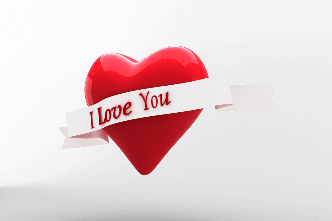 Red Heart with Ribbon Text 'I Love You' Transparent Background