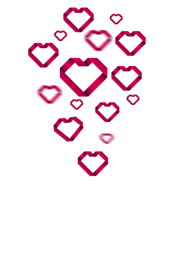 Red Ribbon Hearts Pattern on Transparent Background