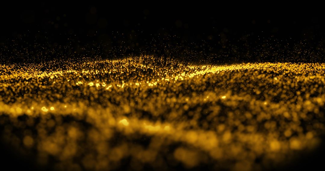 Digital Wave of Vibrant Gold Particles on Black Background