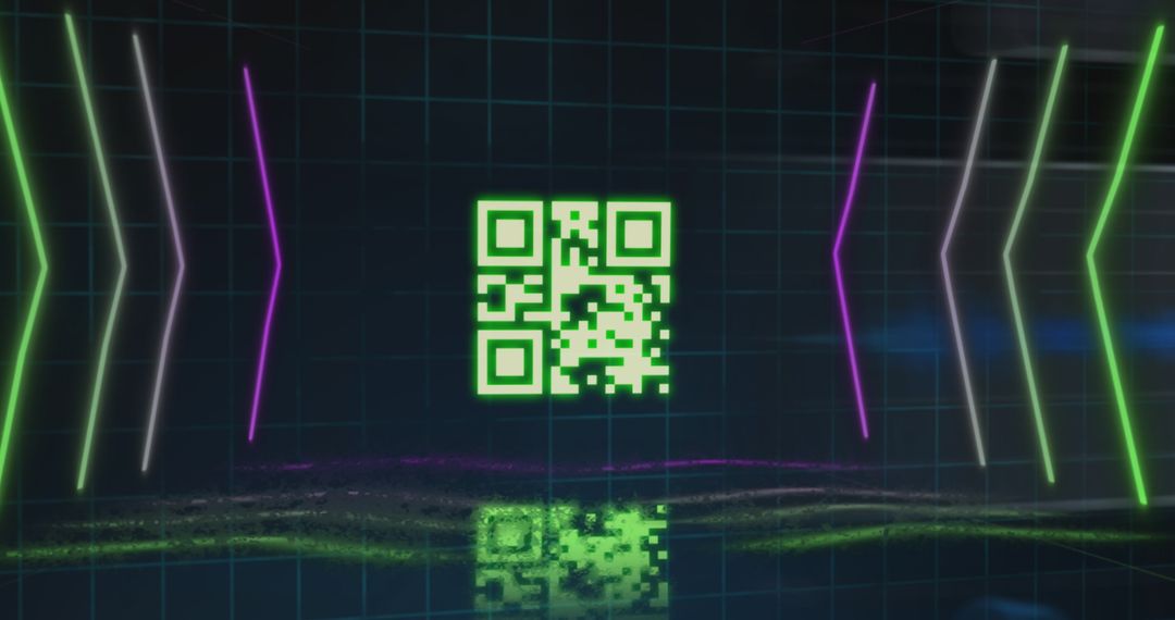 Glowing Neon QR Code with Futuristic Grid Background