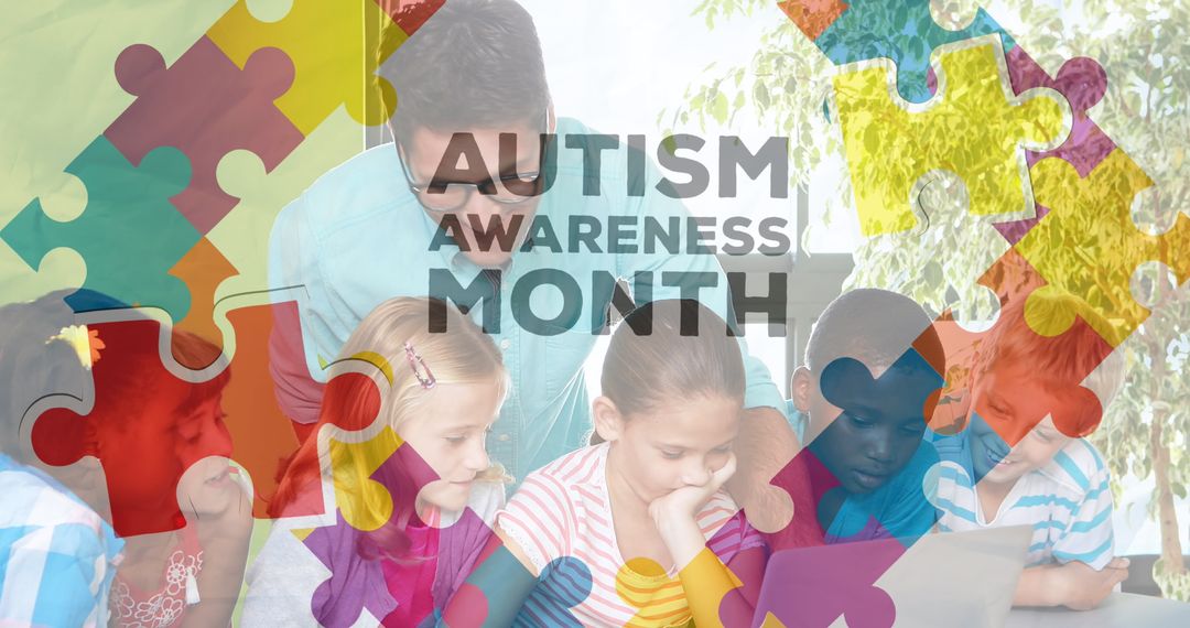 Autism Awareness with Children and Puzzle Graphics