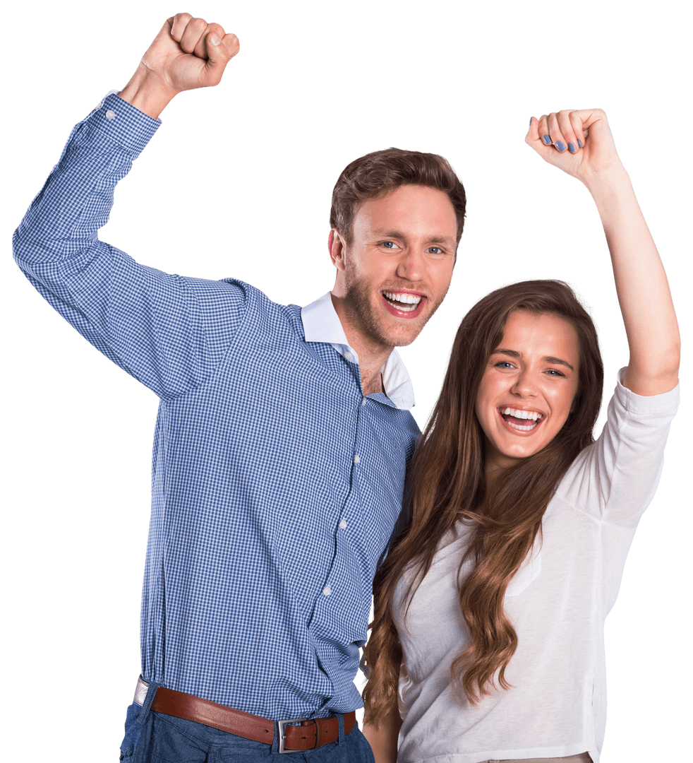 Transparent Joyful Couple Cheering Together